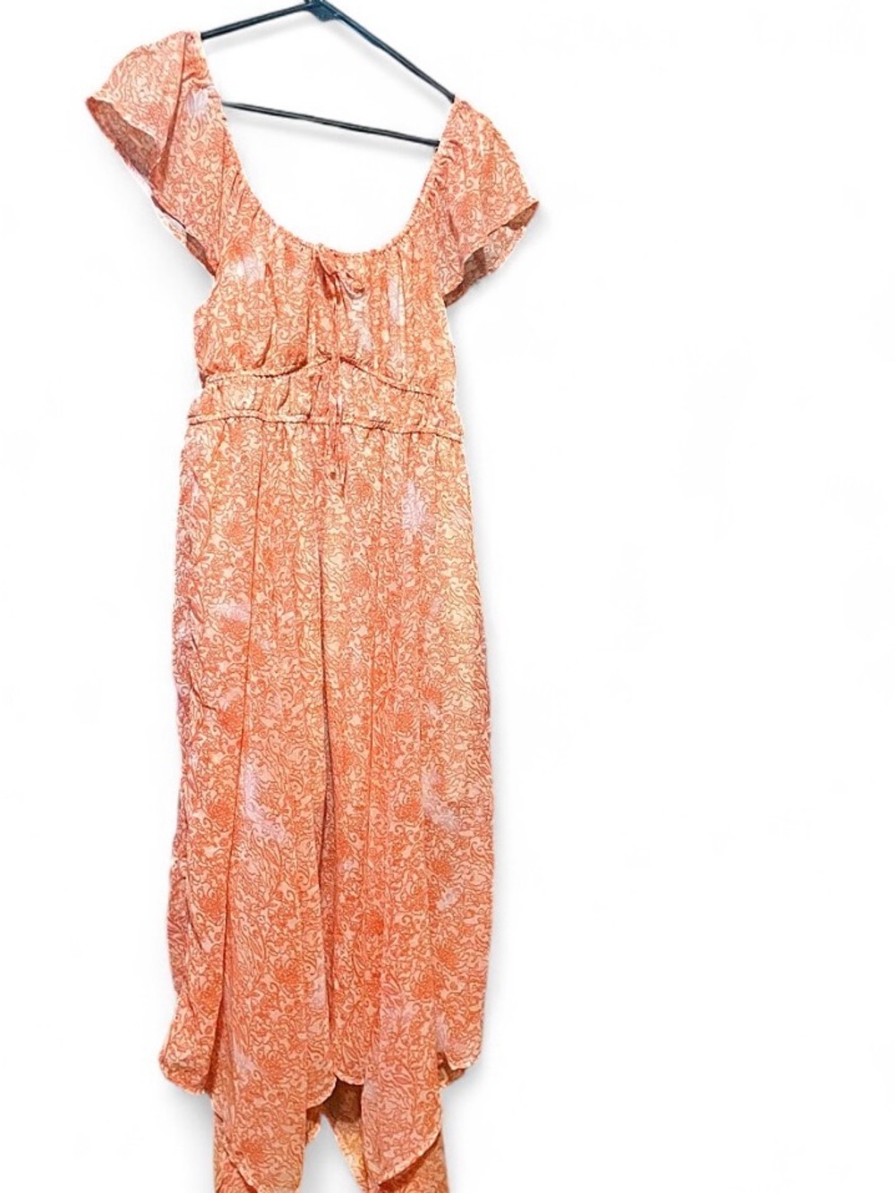 Dizzy Lizzy Coral Orange Paisley Handkerchief Hem Cottagecore Boho Midi Dress XL - Picture 7 of 16